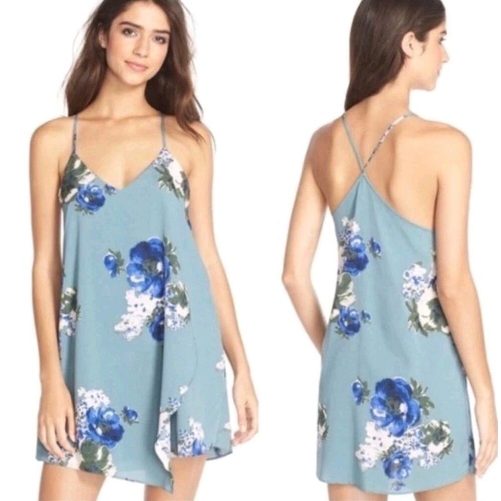 Free People Intimately Cascades Floral Chiffon Mini Slip Dress Slate Blue M Chic
